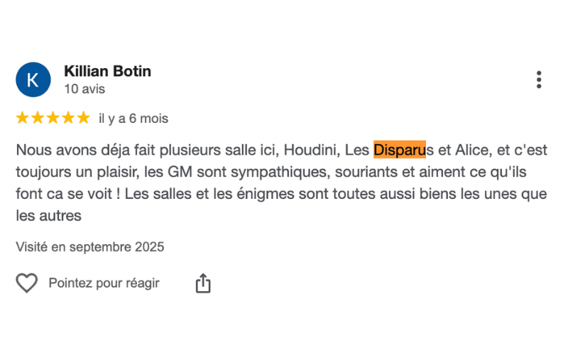Avis Les Disparus Escape Game 1